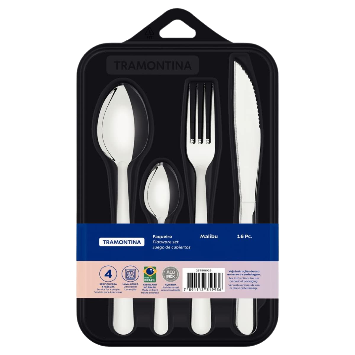 Faqueiro Tramontina Inox Com Facas Churrasco Malibu 16 Pç 23798029