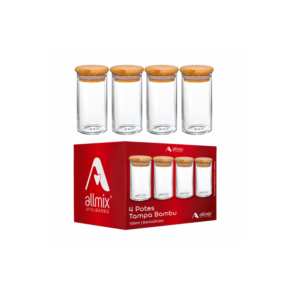 Conjunto de 4 Potes Borossilicato 100ml -Allmix