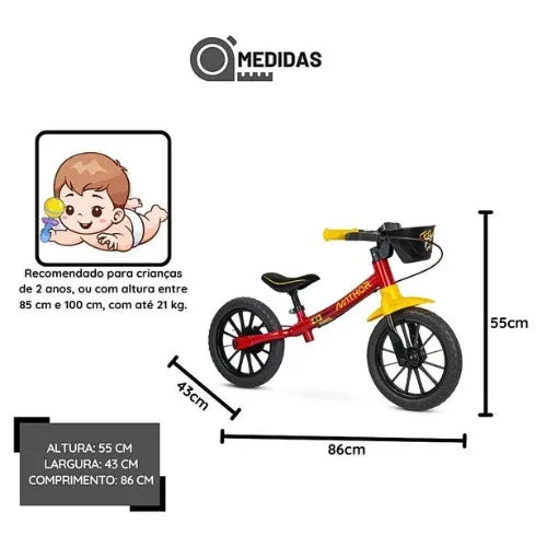 Bicicleta Balance Bike Infantil Fast Mod. 3 Aro 12 - Nathor - Loja Do Thor