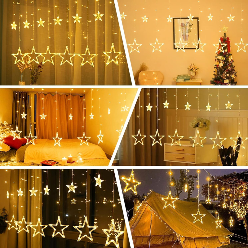 Cascata  138Led Estrela Com 8 Funções Branco Quente - 220V