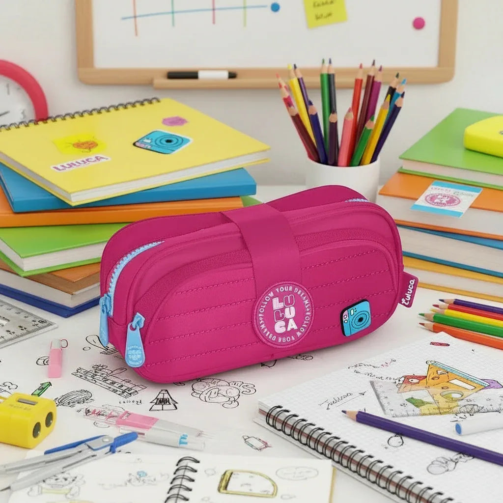 Estojo Duplo Escolar Rosa Luluca LU24641 - Loja Do Thor