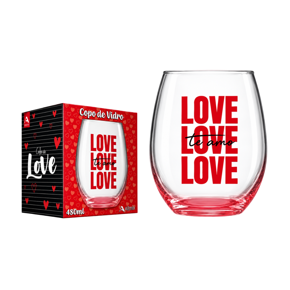 Copo De Vidro Love 480ml  1 Unidade - Allmix