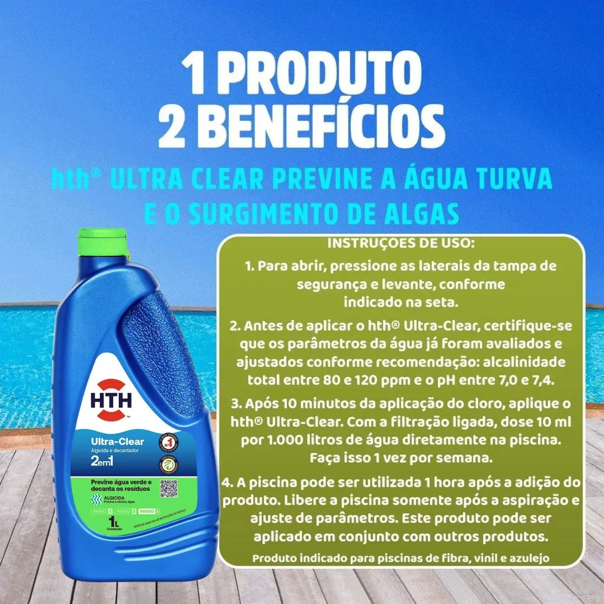Ultra Clear HTH 1L Previne Água Verde E Decanta os resíduos - Loja Do Thor