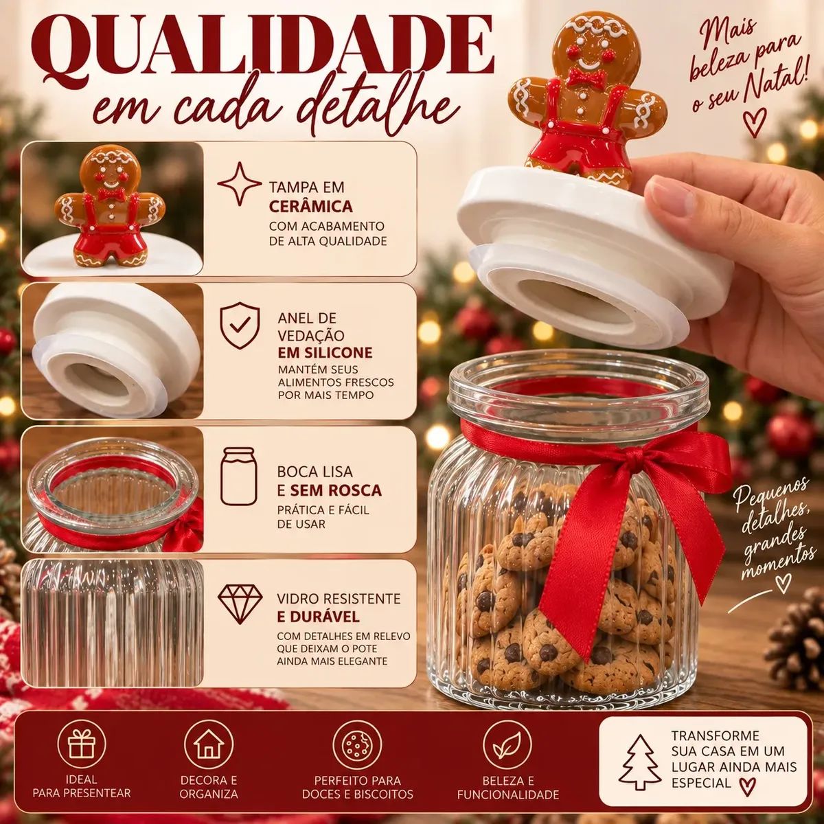 Pote De Vidro 950ml Biscoito Natalino -Allmix