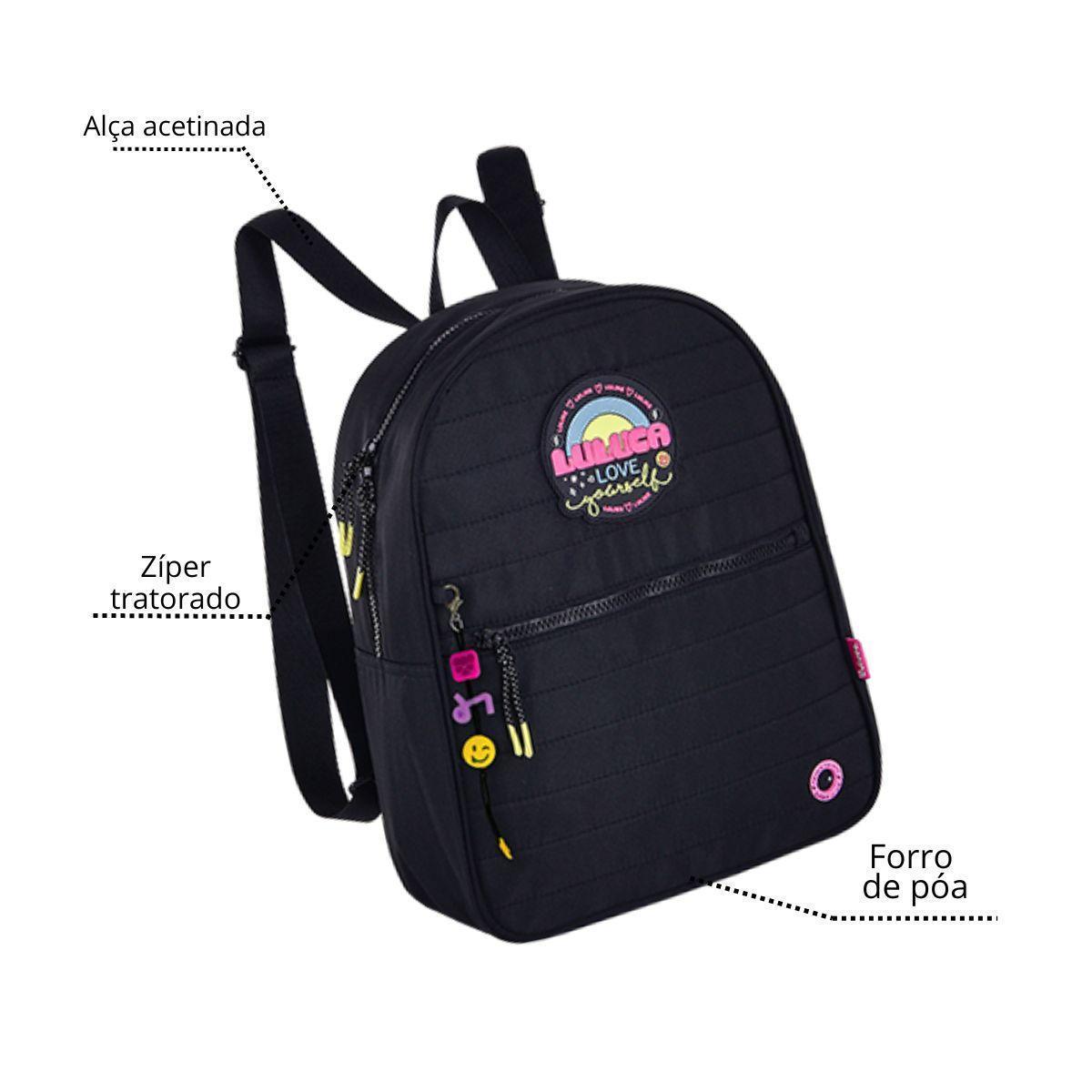 Mochila de Costas Infantil Luluca Love Preta Semax LU3176PT