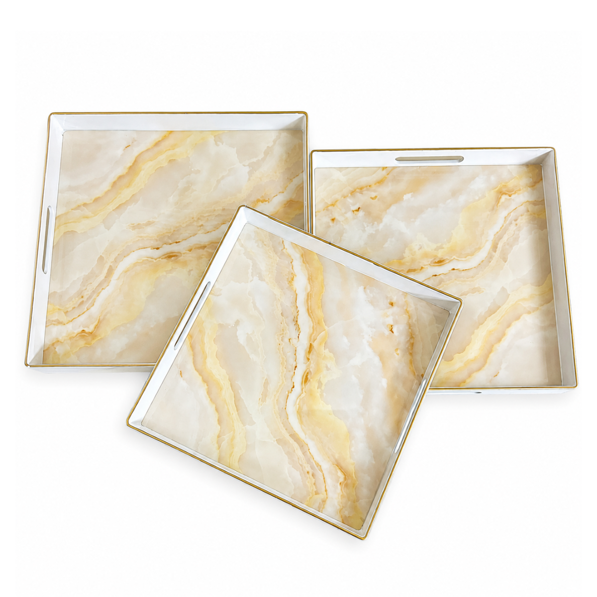 Kit com 3 Bandejas Decorativas Marmorizadas Mori RM1379