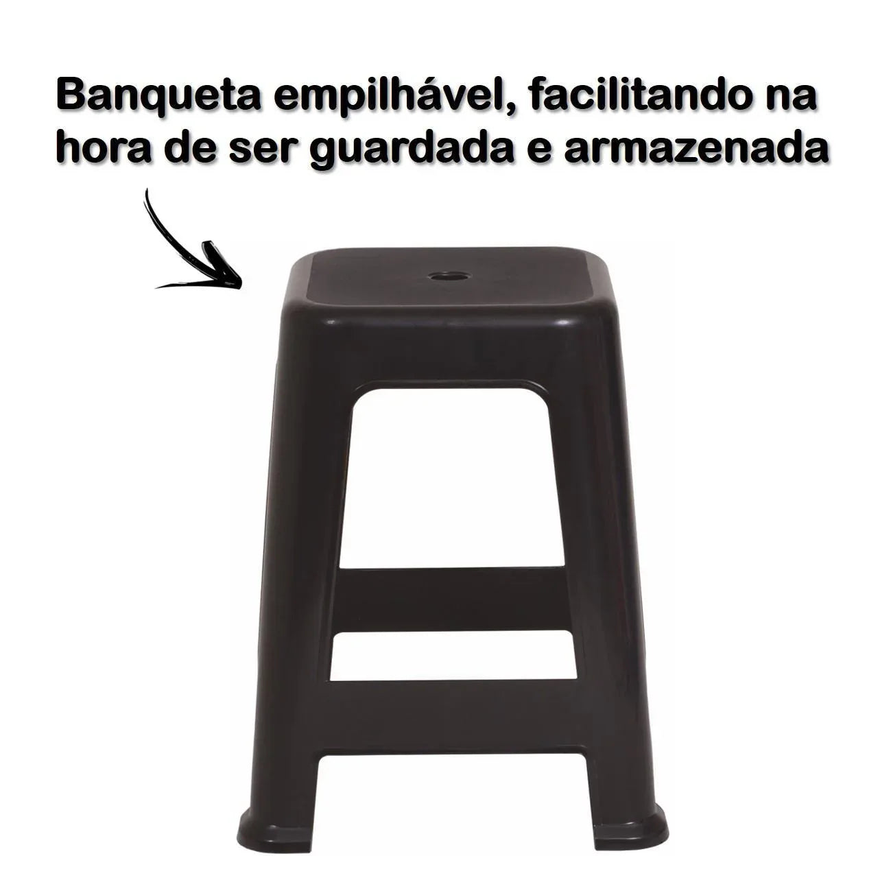 Kit 4 Banqueta Plastico Empilhavel Cozinha Preto Mor - Loja Do Thor