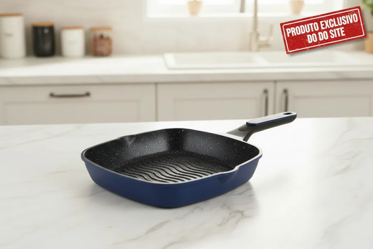 Frigideira Grill Marine Hercules 28cm Antiaderente Cerâmico PA4000FG28AZ - Loja Do Thor