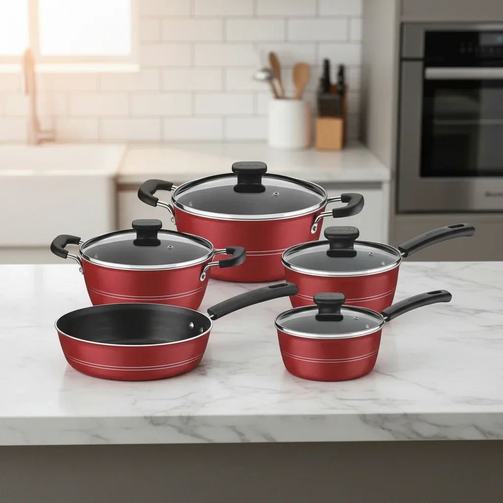 Jogo De Panelas Sicília 5 Peças Antiaderente Vermelho - Loja Do Thor