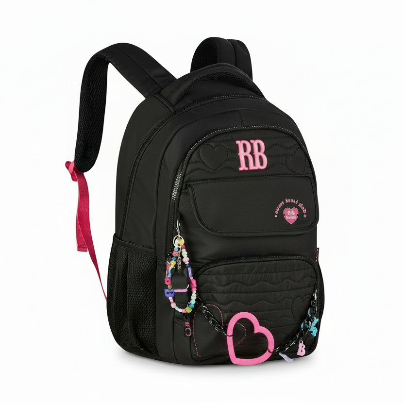 Mochila de Costas Heart Beats Preta 17,5 RB27015