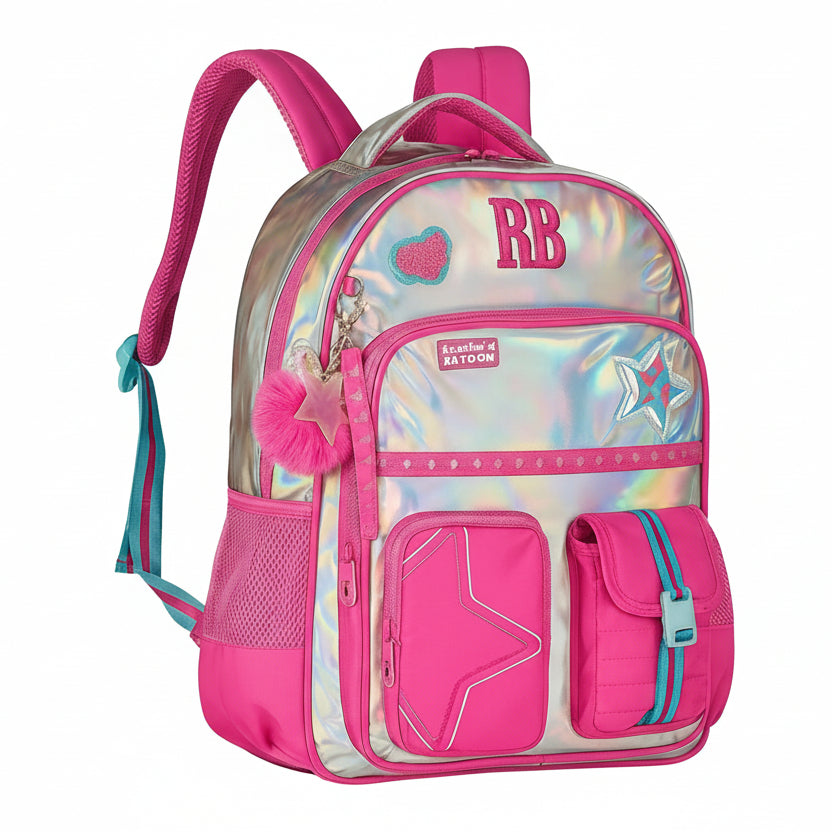 Mochila Escolar De Costas Rebecca Bonbon Holografico Rosa