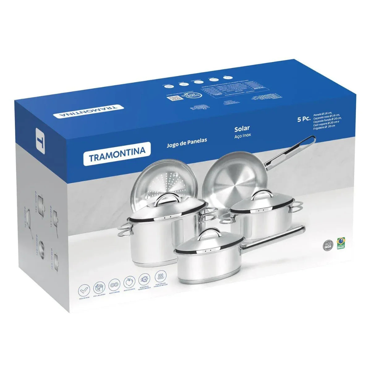 Jogo de Panelas Aço Inox 5 Pçs Solar Tramontina - Loja Do Thor