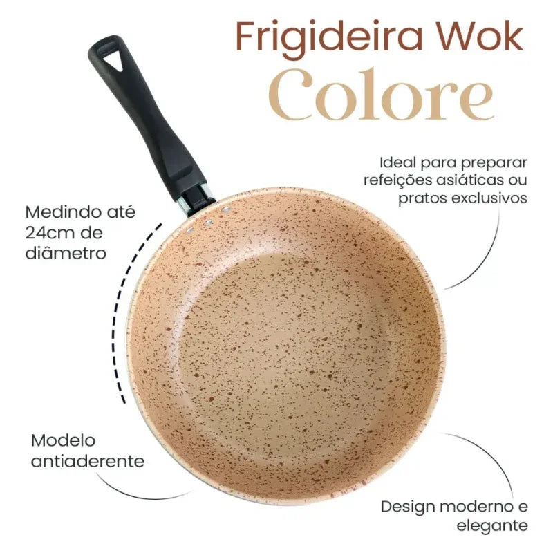 Frigideira Colore Wok 24cm Antiaderente Bege Stone Alegrete - Loja Do Thor