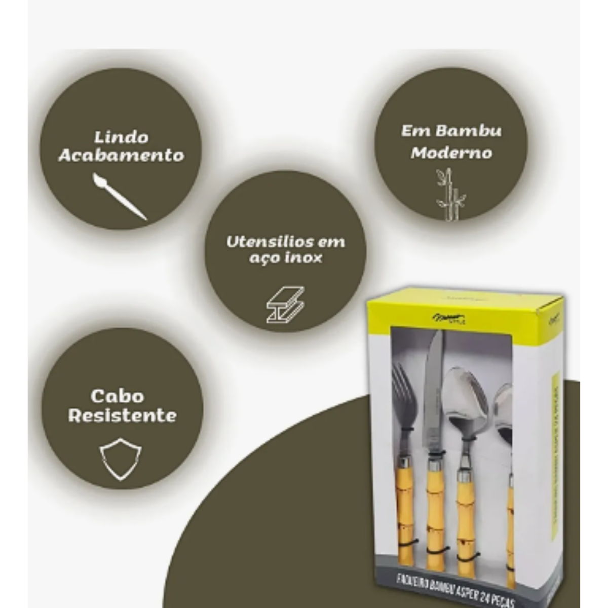 Faqueiro Asper Bamboo Conjunto 24 Pecas - Mimo Style