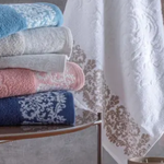 Jogo de Toalhas Banho e Rosto Jacquard Medalhão Branco Corttex