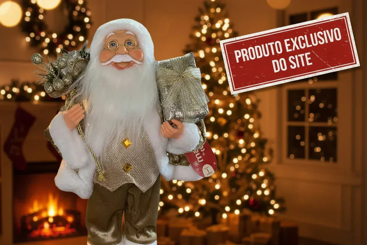Papai Noel Sentado Repetidor Dourado 30Cm - Magizi - Loja Do Thor