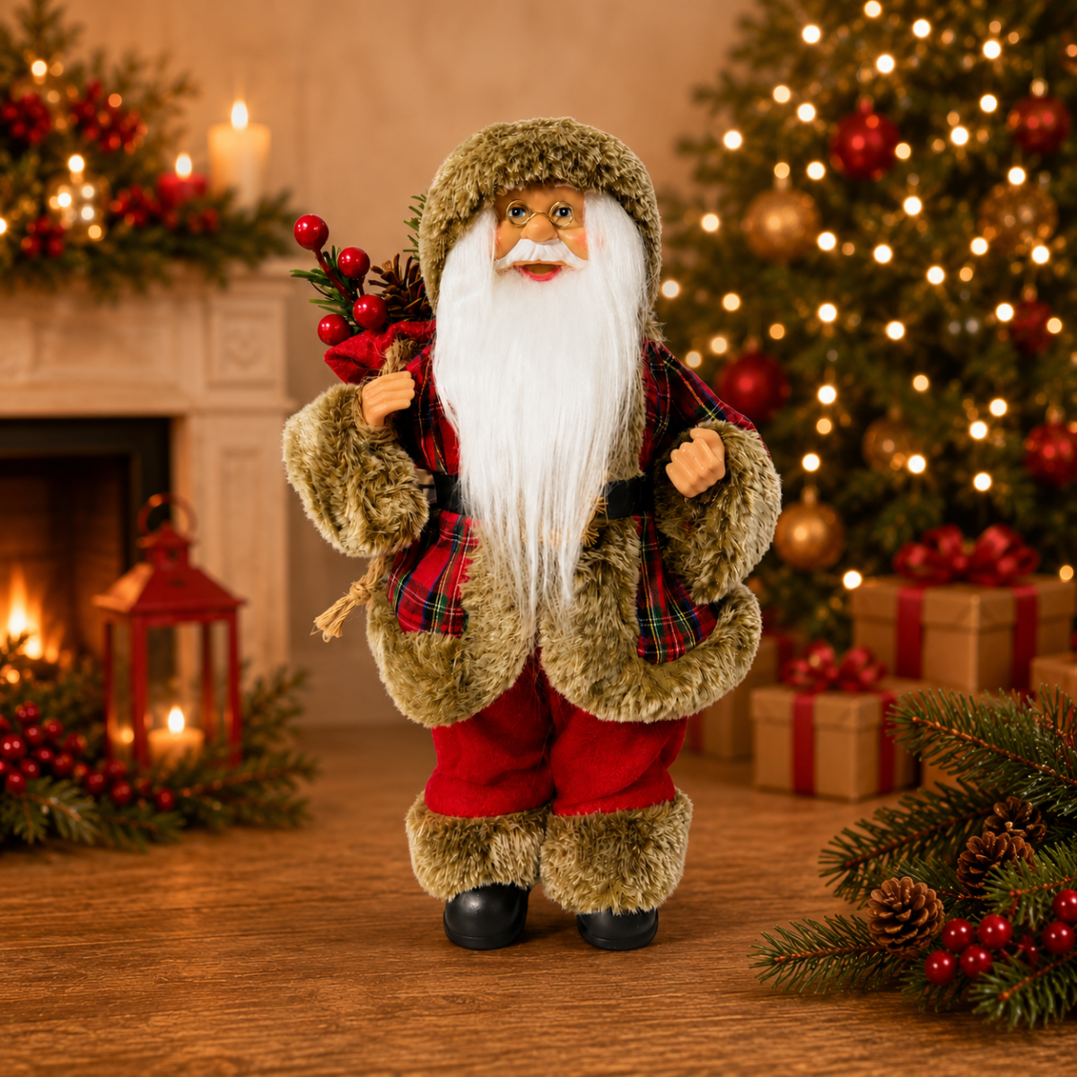 Papai Noel Xadrez Vermelho 30cm - Grillo 65563-009