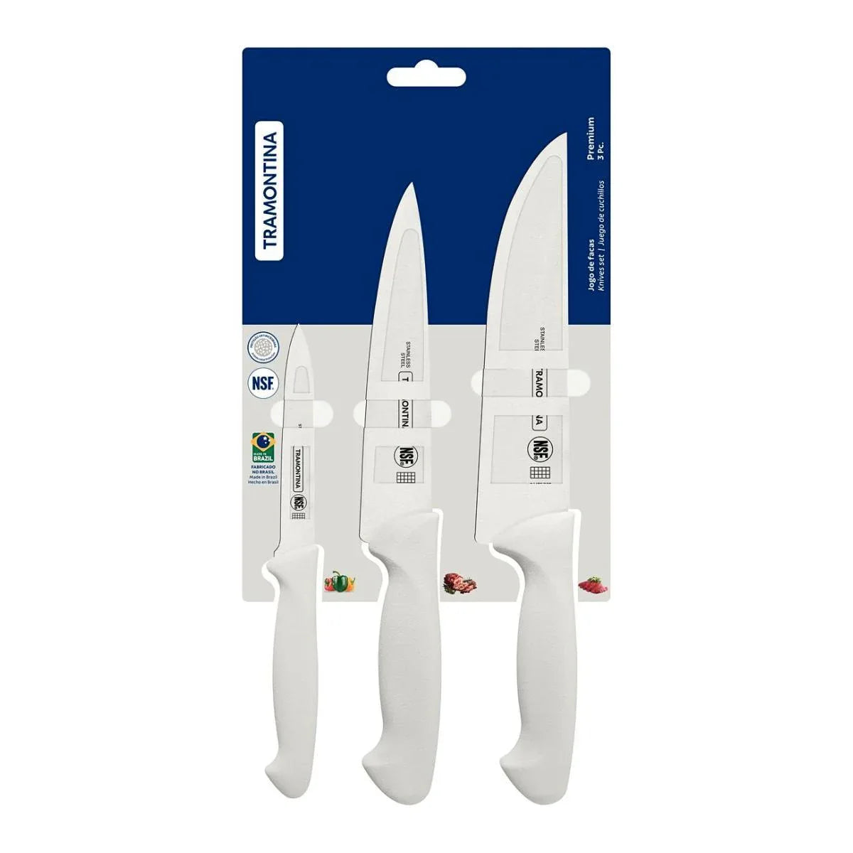 Jogo de Facas 3Pçs Premium Branco Aço Inox Tramontina - Loja Do Thor