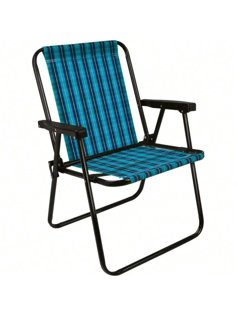 Cadeira De Praia Alta Xadrez Azul Marine Mor - Loja Do Thor