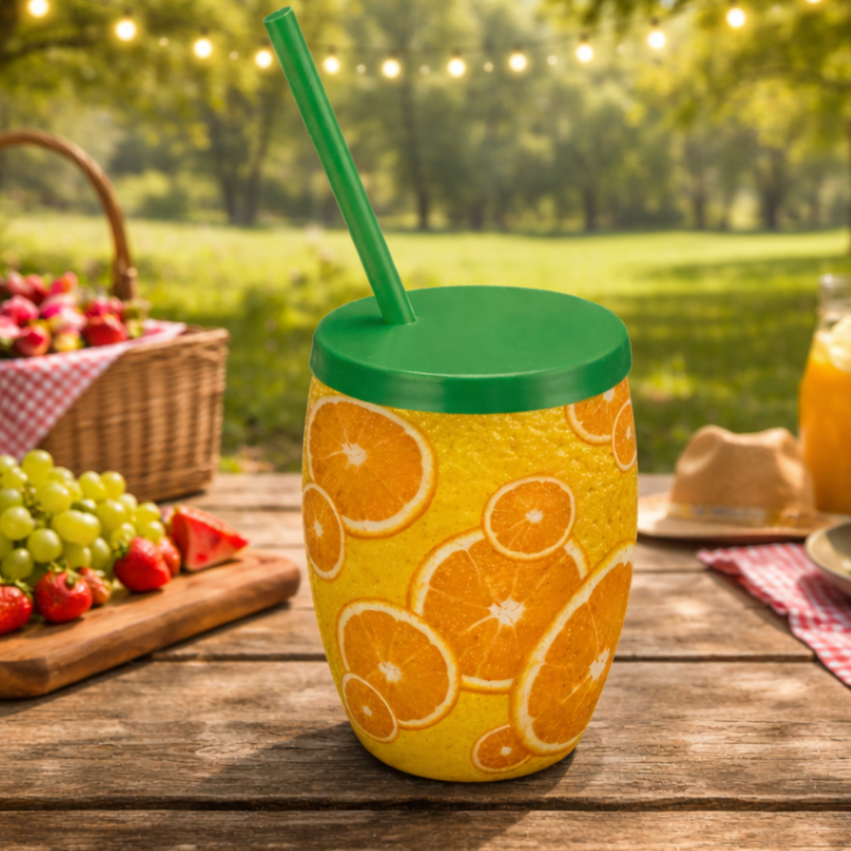 Copo com Canudo Fruta Laranja 650ML -Injetemp