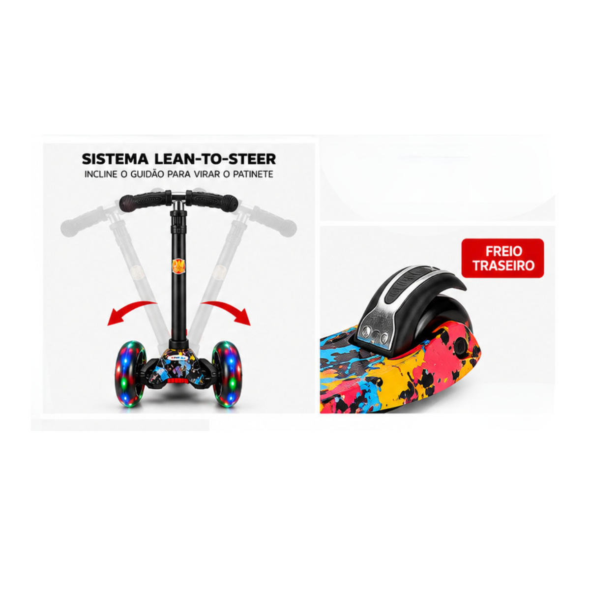 Patinete Flash Radical C/ Altura Ajustável e Luz nas Rodas DMR6862