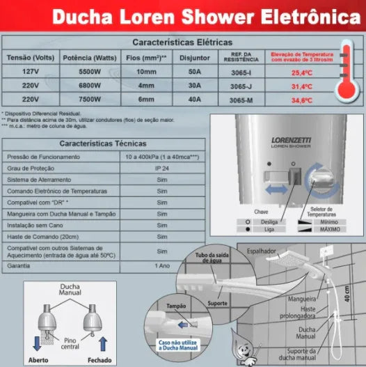 Ducha Lorenzetti Loren Shower Eletrônica 5.500w - 127v - Loja Do Thor