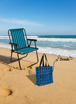 Cadeira De Praia Alta Xadrez Azul Marine Mor - Loja Do Thor