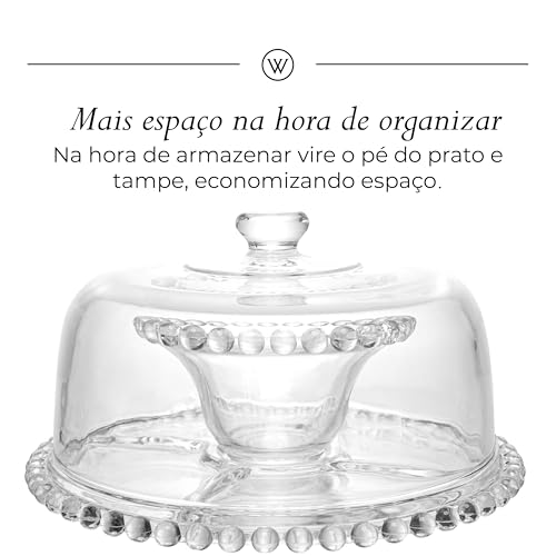 PRATO P/BOLO CRISTAL DE CHUMBO C/PE E TAMPA PEARL 31x25cm