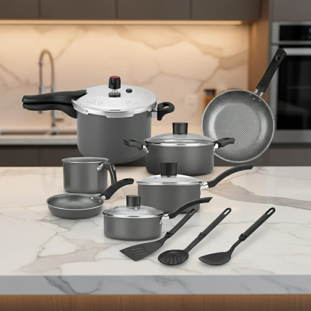 Jogo De Panelas Enjoy Com Panela de Pressão 10pçs Cinza - Loja Do Thor