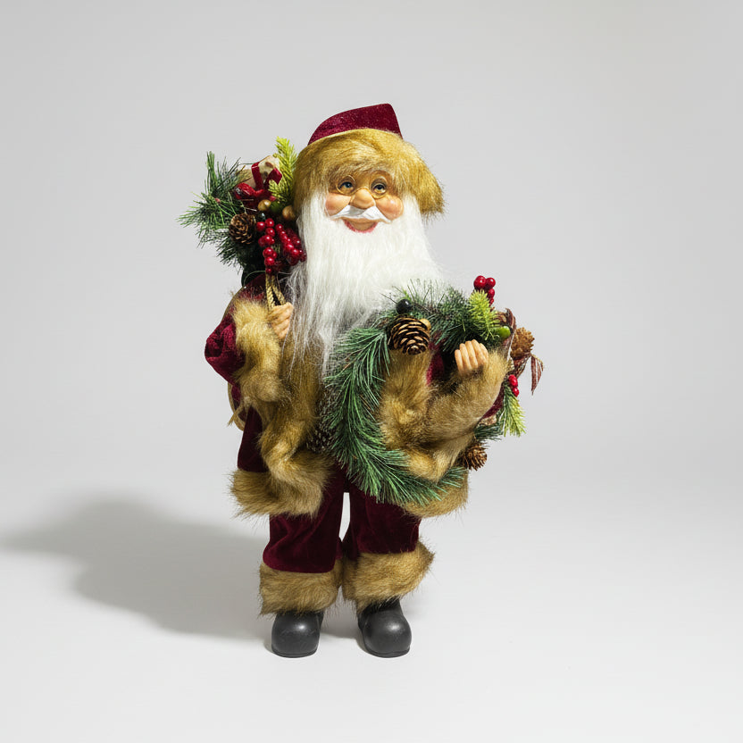 Papai Noel Em Pé Com Casaco Veludo Vinho 40Cm 30344