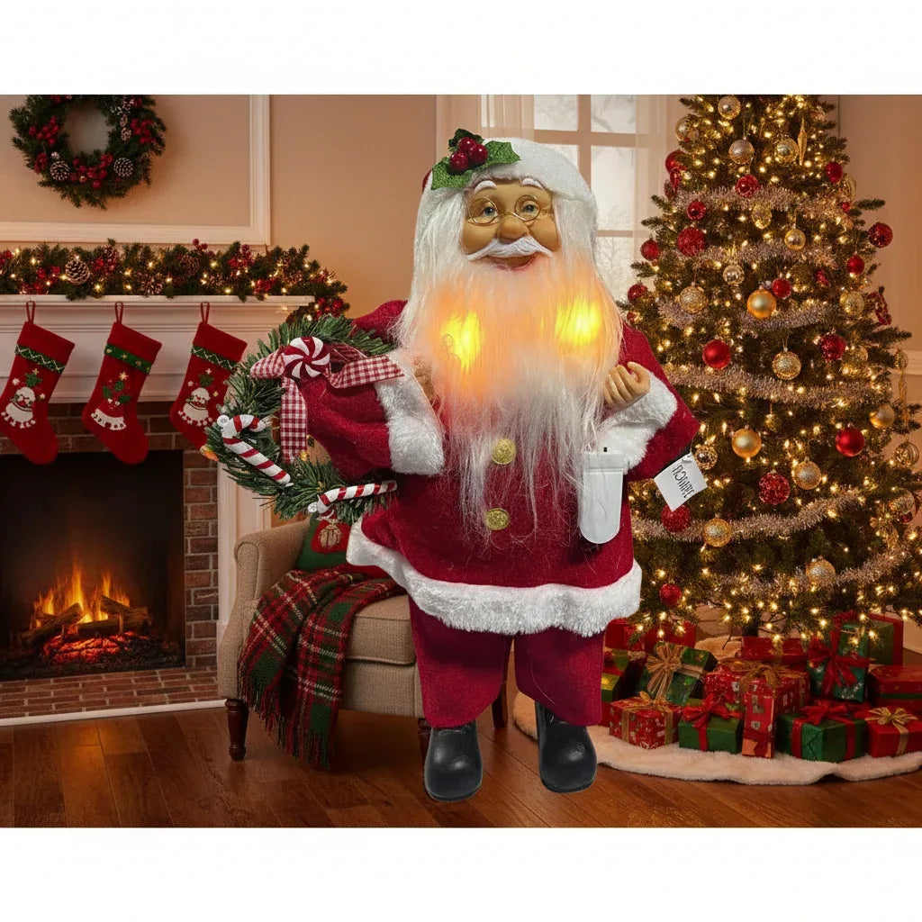 Papai Noel Em Pe Vermelho Branco 40cm C/LED Florarte - Loja Do Thor