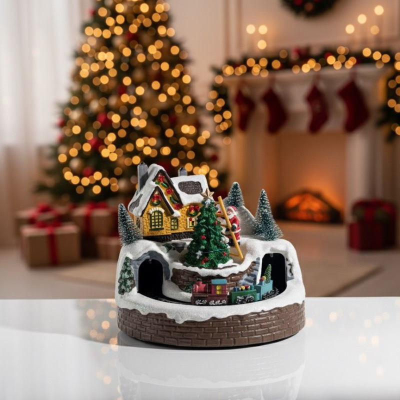 Vila Noel Na Escada C/ Som e Movimento 16cm - Grillo