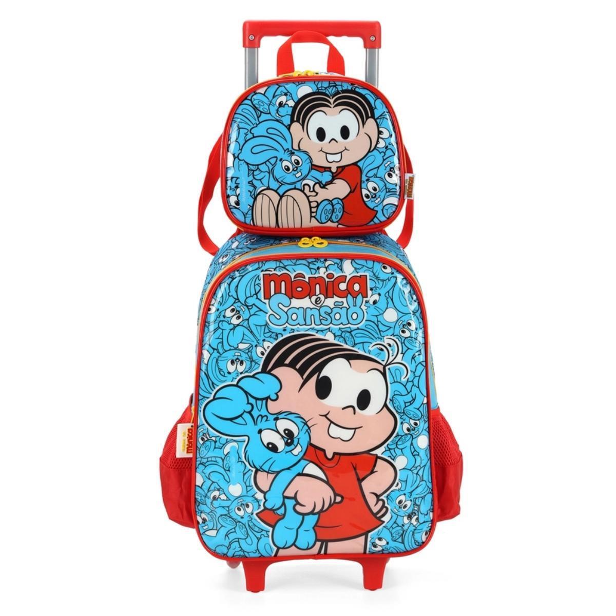 Kit Mochila De Rodinhas E Lancheira Monica e Sansao Luxcel