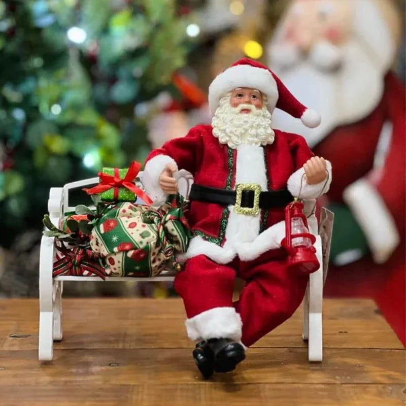 Papai Noel Com Presente Sentado No Banco 28Cm - Magizi - Loja Do Thor