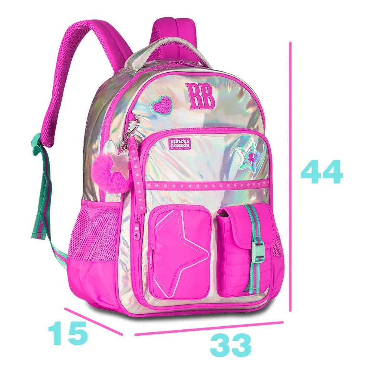Mochila Escolar De Costas Rebecca Bonbon Holografico Rosa
