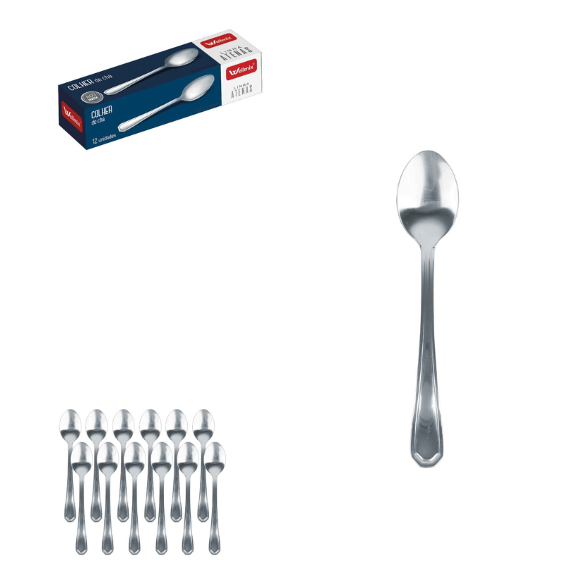 Kit de 12  Colheres de Chá 13CM  Atenas Inox -Wellmix