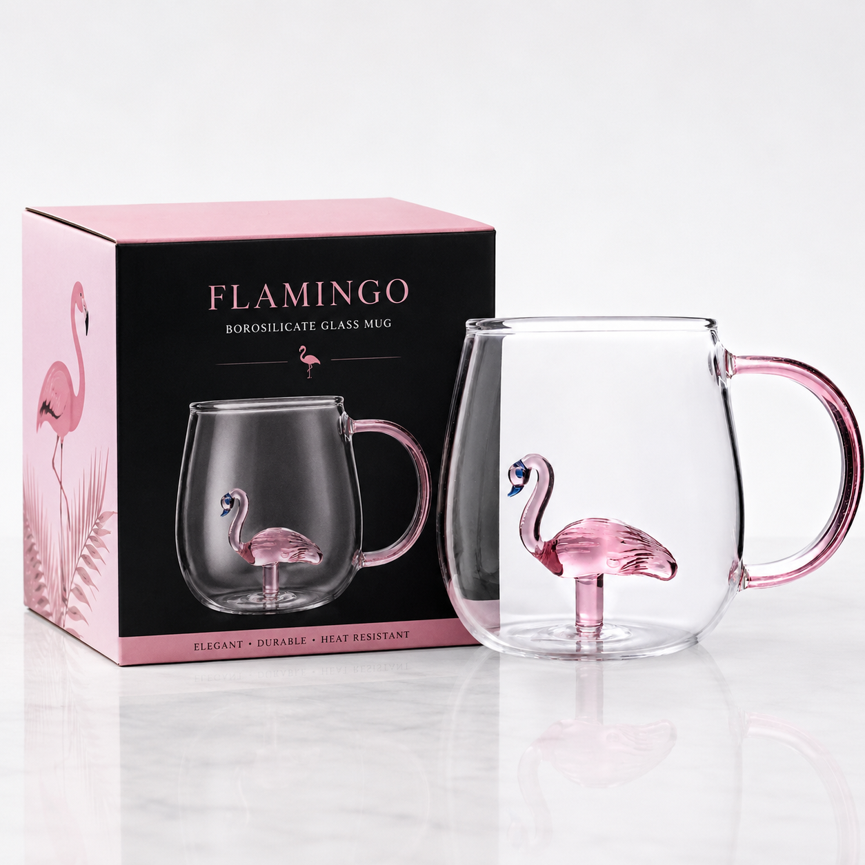 Caneca de Vidro Borossilicato 3D Flamingo 420ml  -  223048 Allmix