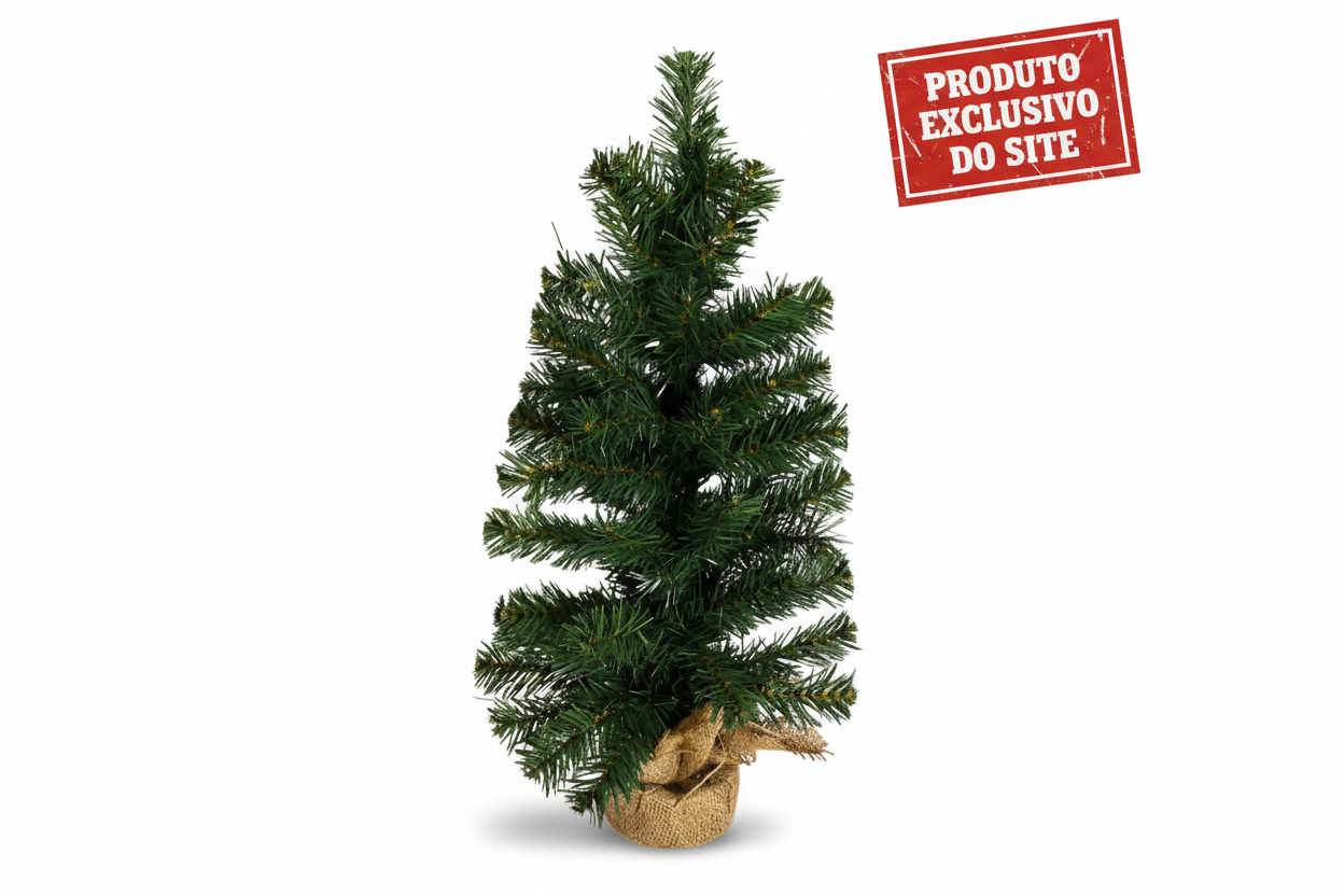 Árvore de Natal Verde 60cm com Base de Juta 68 Tips Florarte - Loja Do Thor