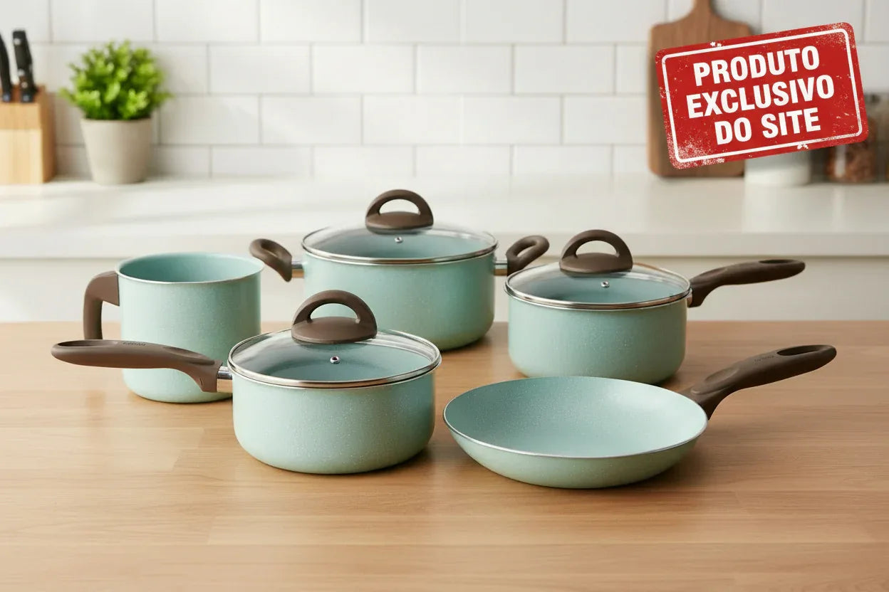 Conjunto De Panelas 5 PCS Ceramic Life Suprema Verde - Loja Do Thor