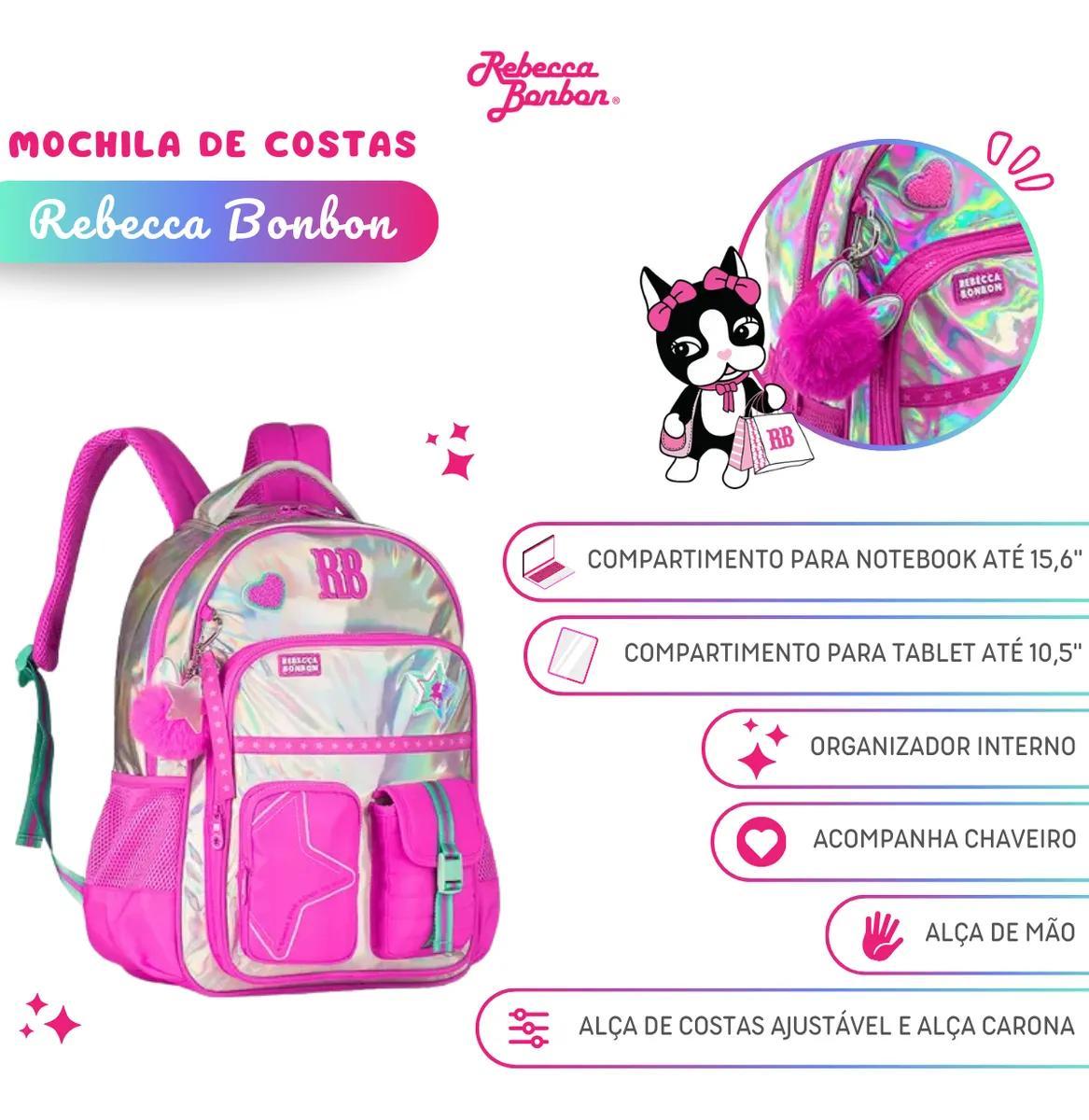 Mochila Escolar De Costas Rebecca Bonbon Holografico Rosa