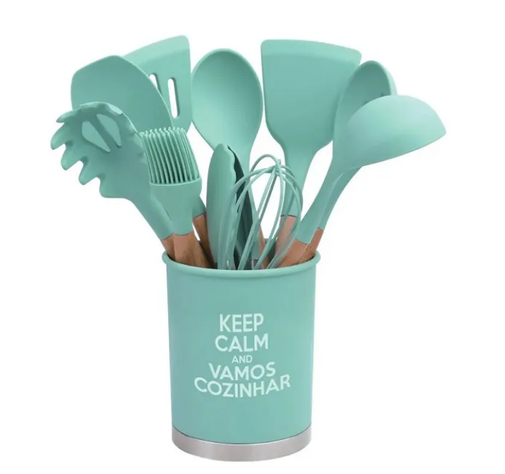 Kit Utensilios De Cozinha Silicone Verde