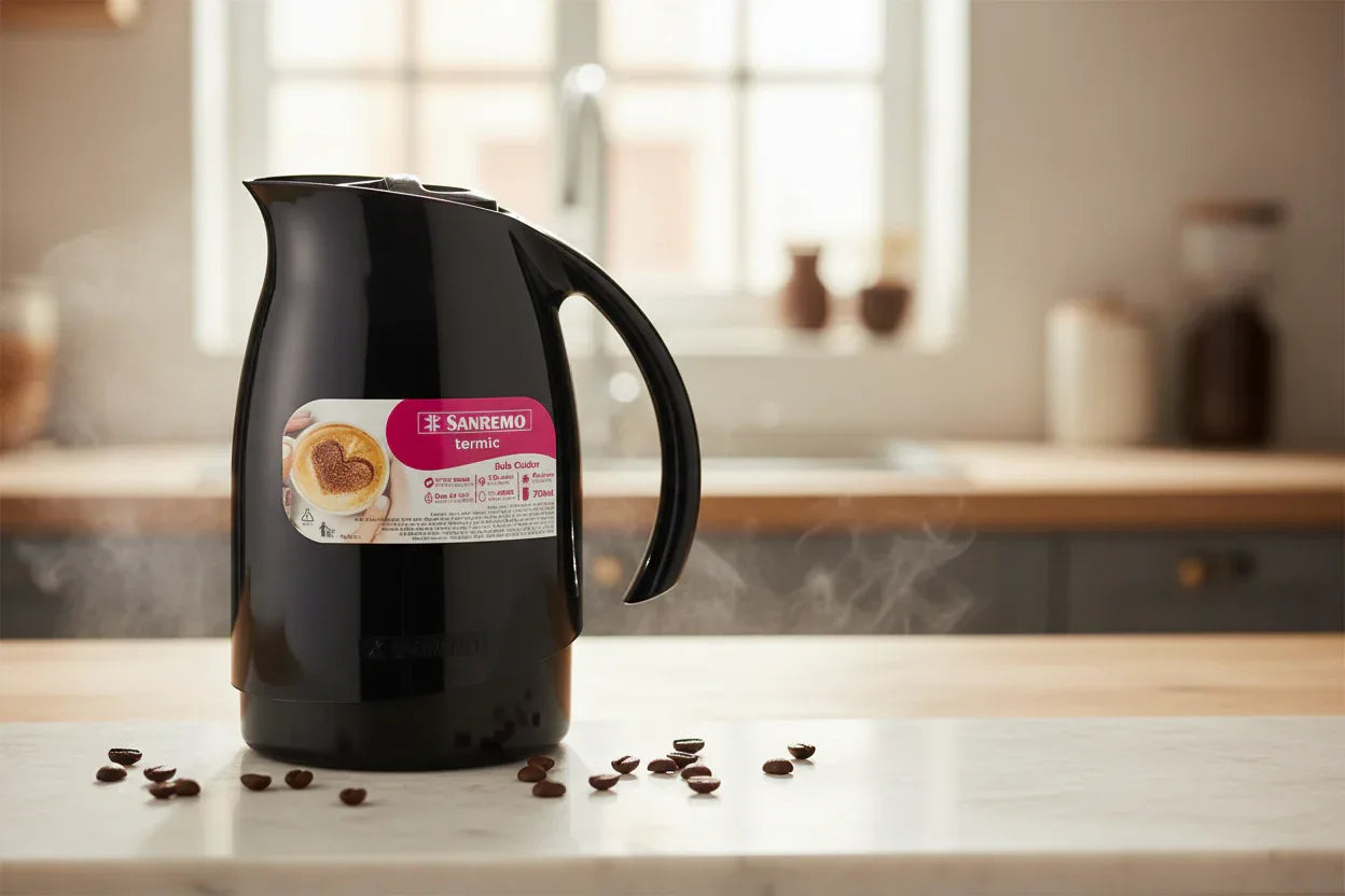 Bule Termico Plástico Preto Cuidar 700ML Sanremo SR10111 - Loja Do Thor