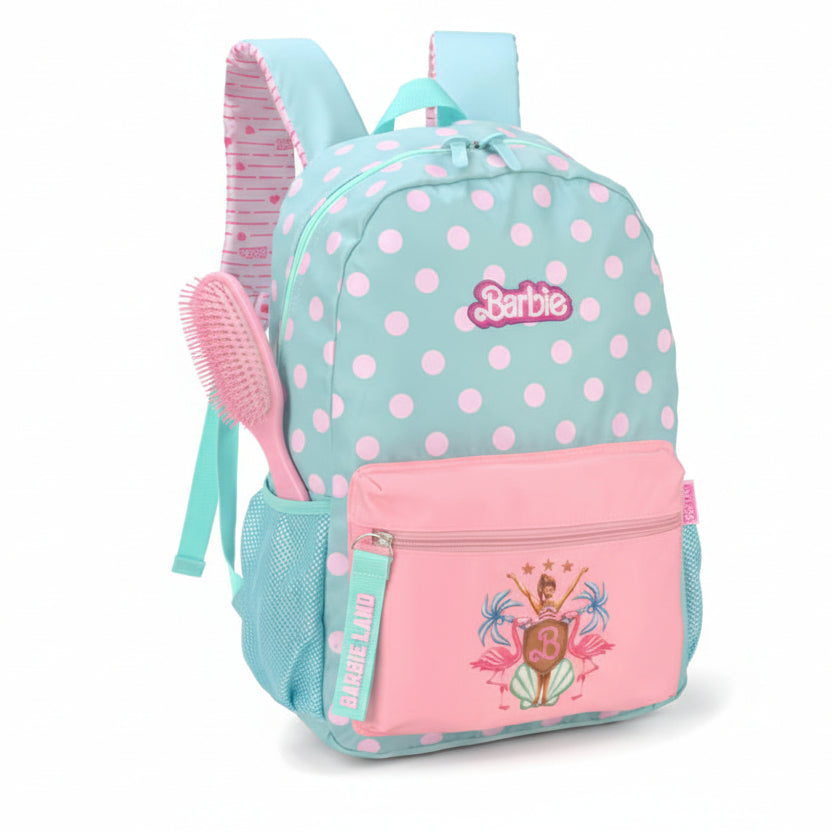 Mochila De Costas Barbie Verde E Rosa Bolinhas - Luxcel