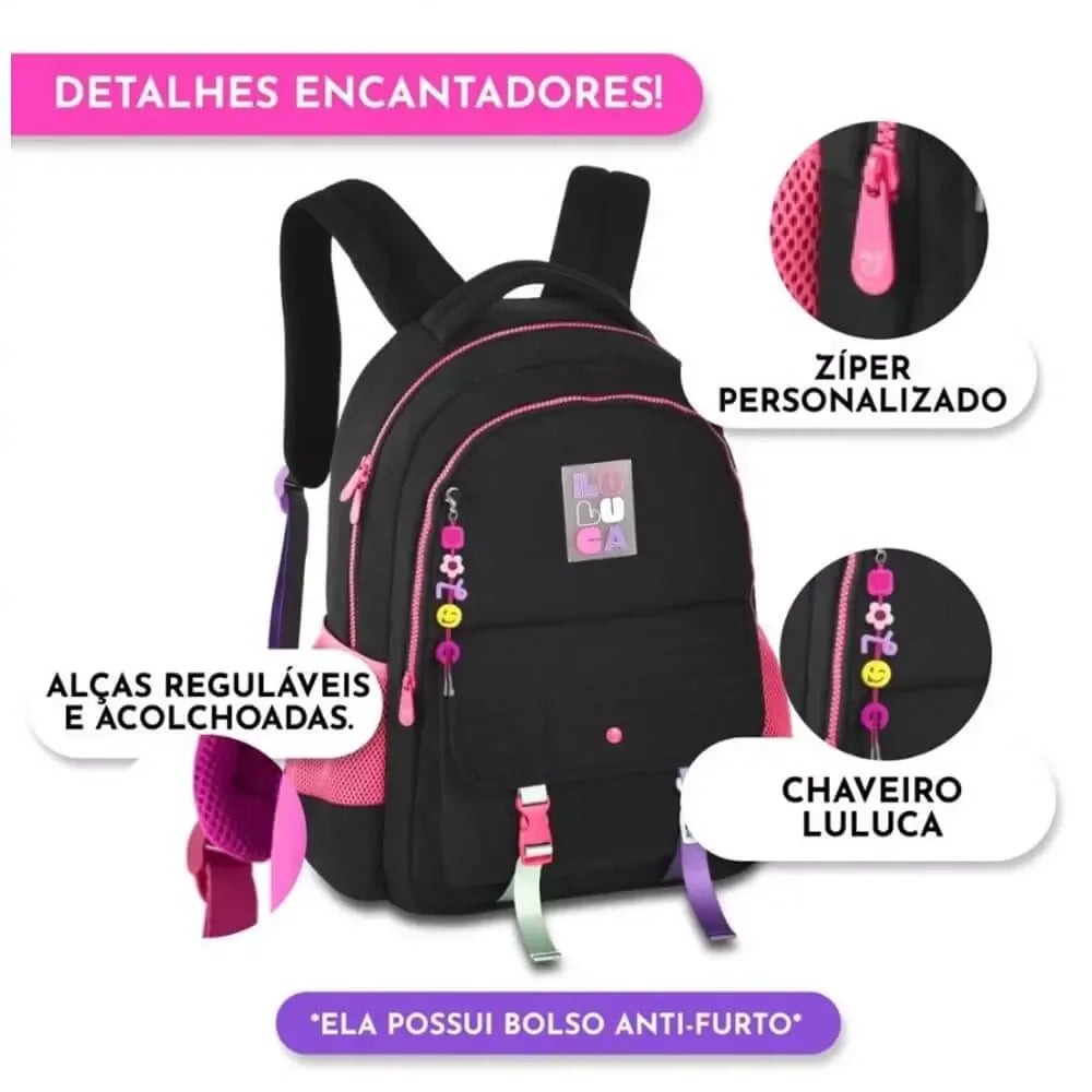 Mochila De Costas 17 Luluca Preto Clio Style Lu24601 - Loja Do Thor