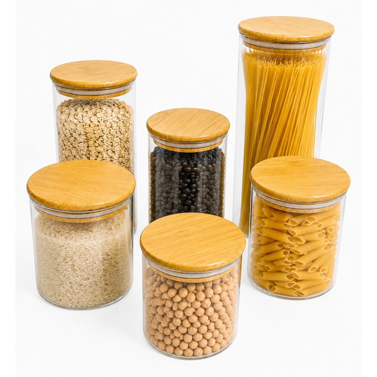 Conjunto de 6 Potes Herméticos De Vidro  Bambu   Mori