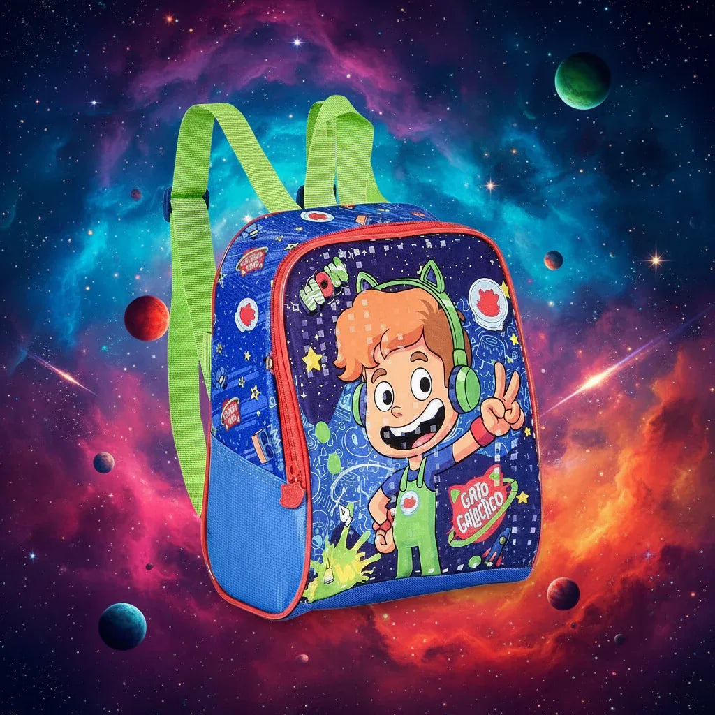 Lancheira Termica Escolar Gato Galactico Azul E Verde - Loja Do Thor