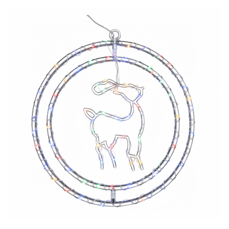 Argola Dupla C/ Figuras Rena 80LEDs Colorido - Global