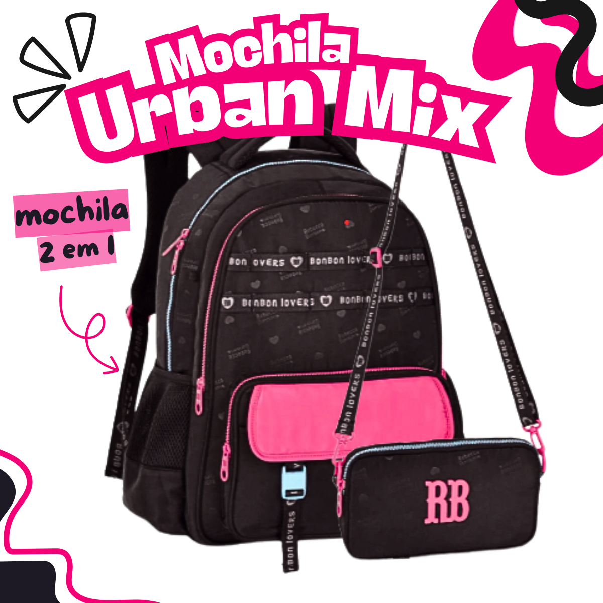 Mochila de Costas Preto 2 em 1 Urban Mix 17,5 RB26227