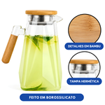 Jarra de Vidro Borossilicato 1,8 Litros com Tampa de Bambu MR1229
