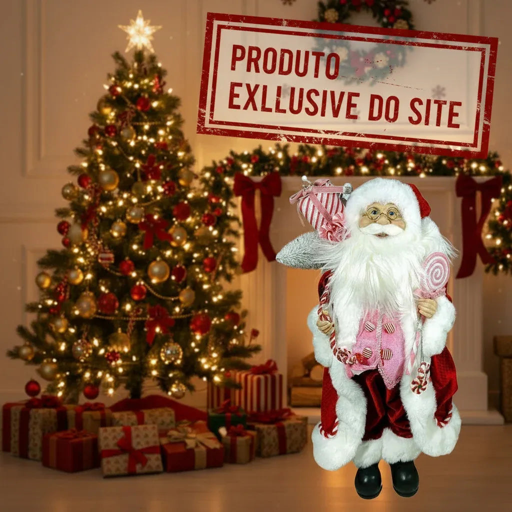 Papai Noel Em Pe Vermelho e Rosa 45cm Florarte 80389001 - Loja Do Thor